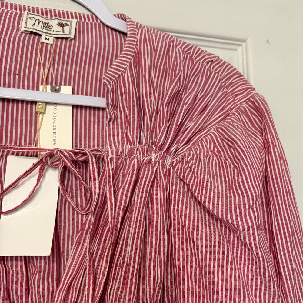 MILLE Ella Top Tango Stripe Tie Front Balloon Sleeve Boho Sz Medium NWT - Picture 8 of 13